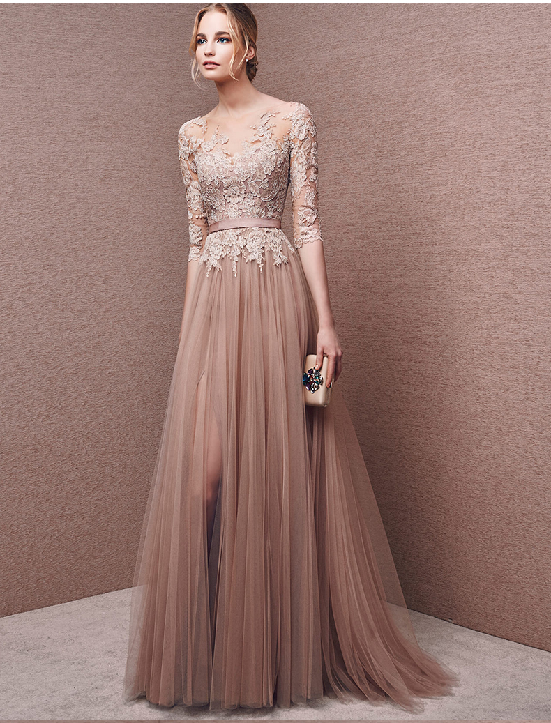 sheer sleeve prom dress