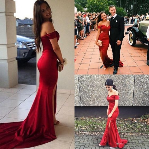 satin red dress prom