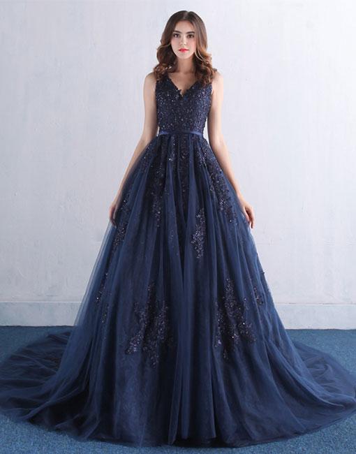 Navy tulle prom clearance dress