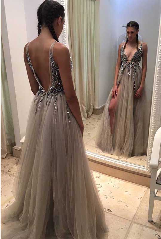 Deep V Neck Evening Dress